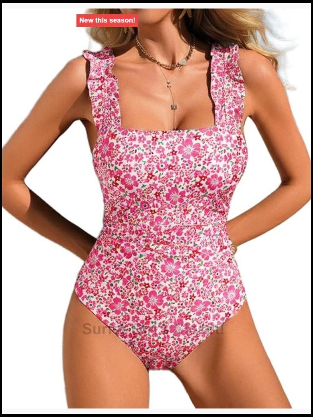 Square Neck One Piece Swimsuit with Adjustable Ruffled Straps Tummy Control